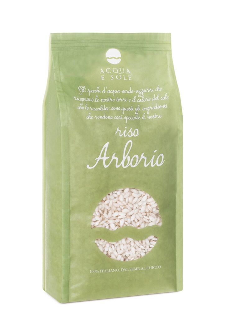 Pack of Acqua e Sole Arborio rice from our paddy field in Lumellogno (Novara, Italy)