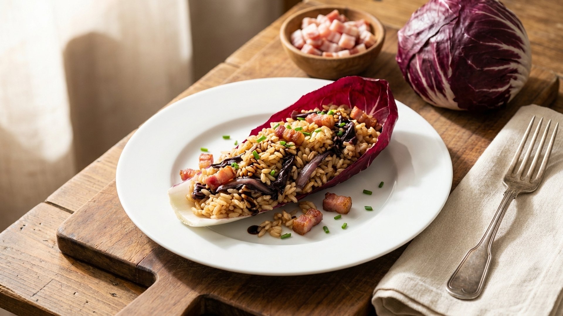 Wholegrain Rice Radicchio Boats with Guanciale | Acqua e Sole