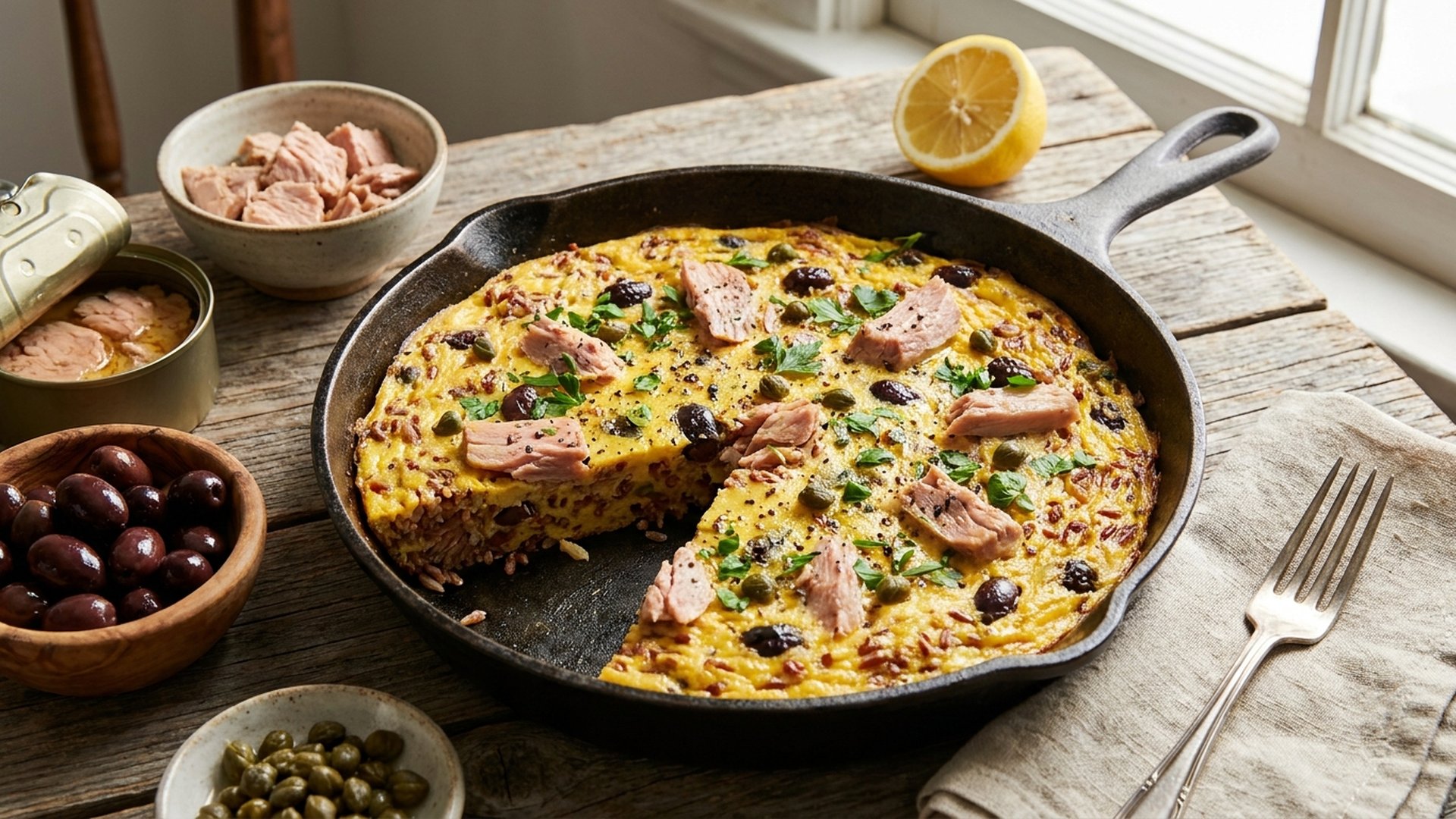 Frittata di Riso Rosso con Tonno e Olive Taggiasche