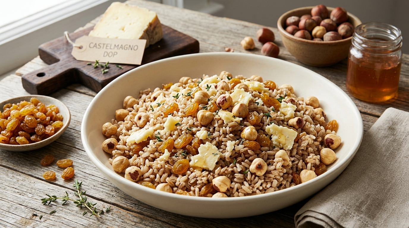Wholegrain Rice Salad with Castelmagno and Piedmont Hazelnuts, an original Acqua e Sole recipe