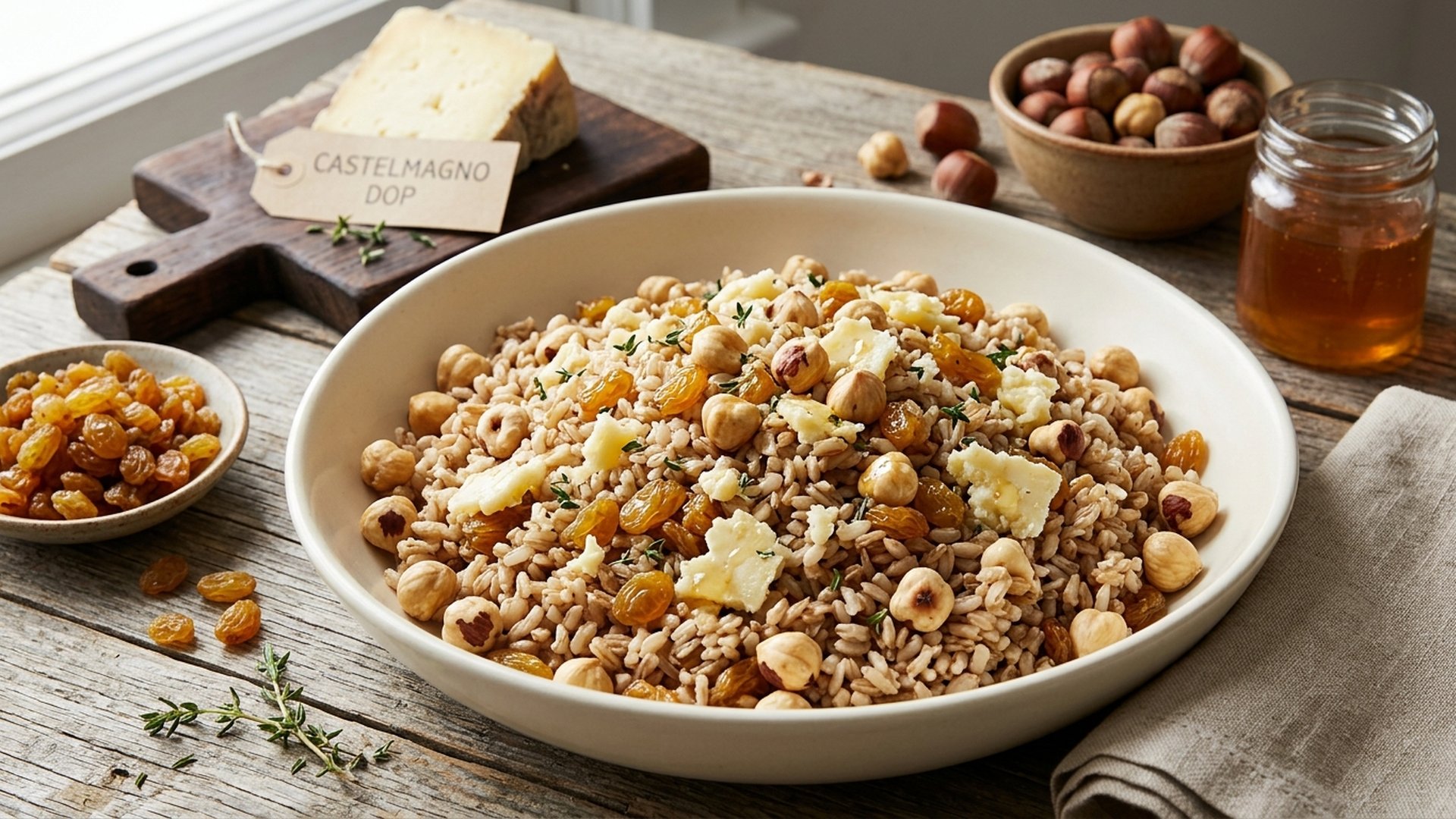 Insalata di Riso Integrale con Uvetta Sultanina, Nocciole del Piemonte e Castelmagno