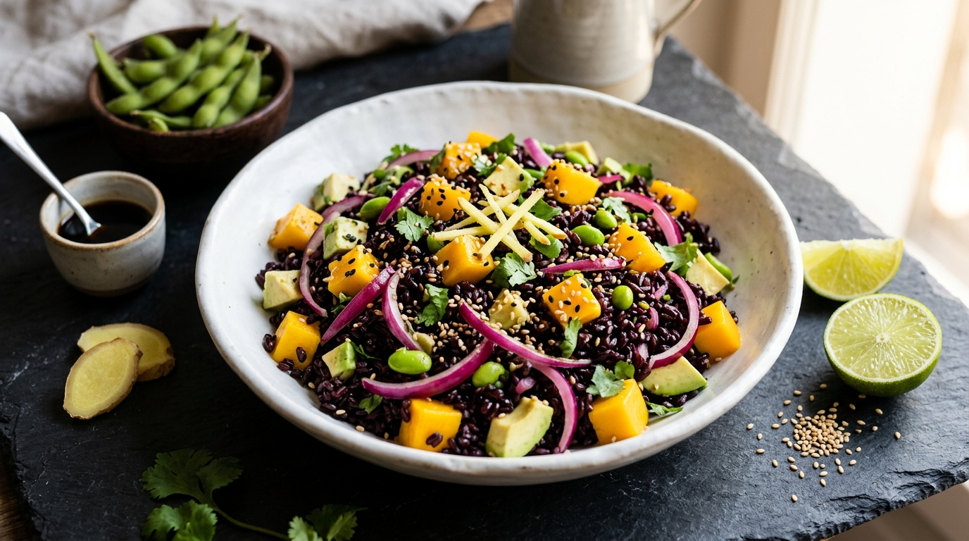 Asian-style black rice salad Il Moro with sesame and ginger