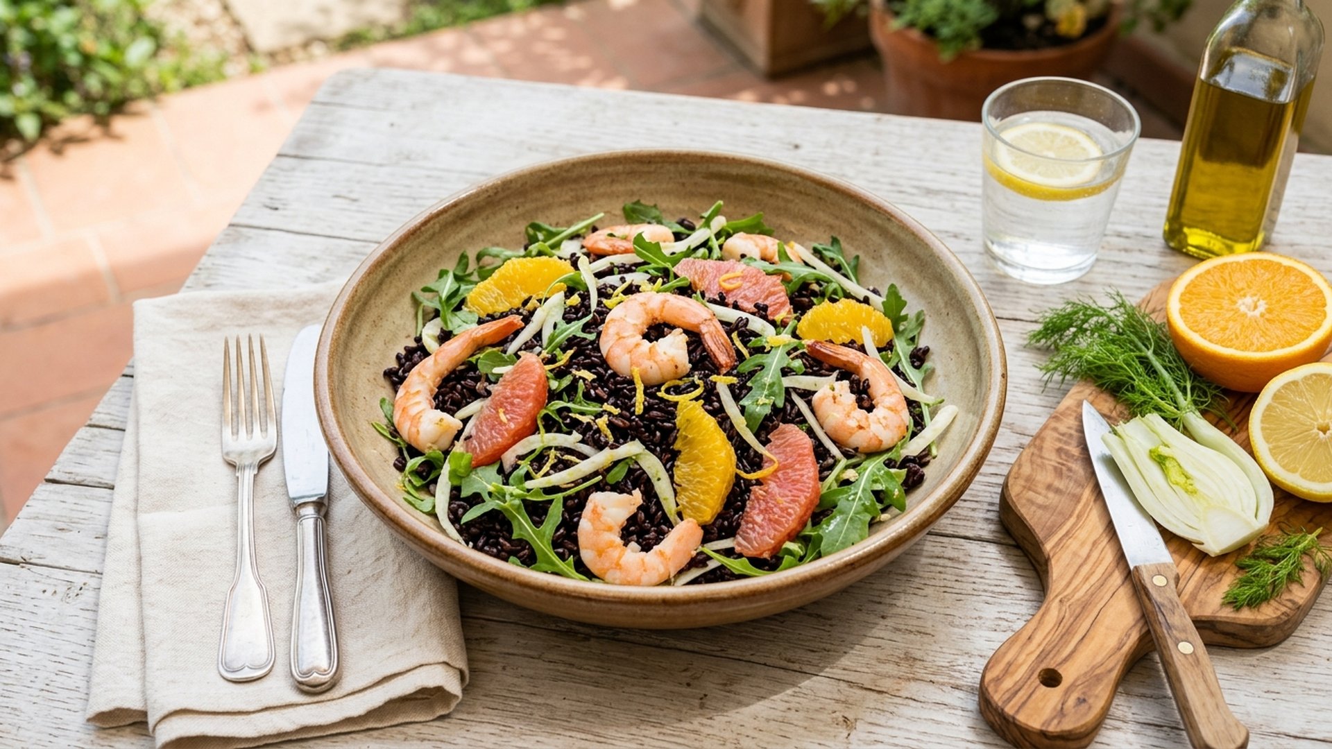 Summer Black Rice Salad with Prawns and Citrus