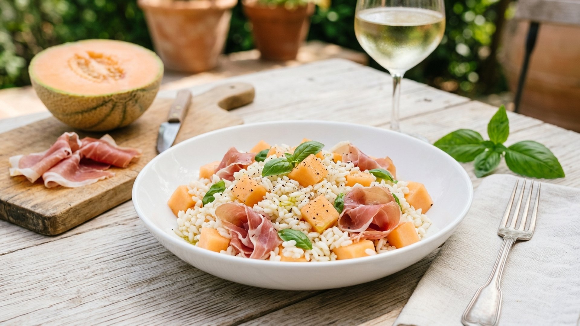 Rice Salad with Prosciutto Crudo and Melon