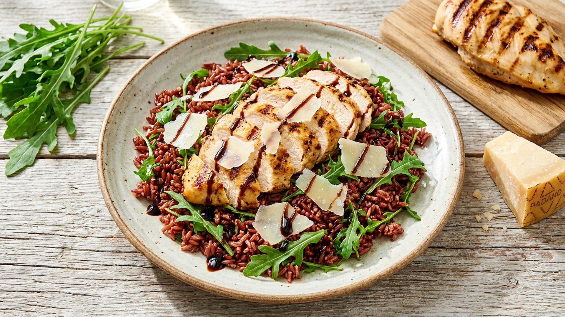 Insalata di Riso Rosso con Pollo, Rucola e Grana