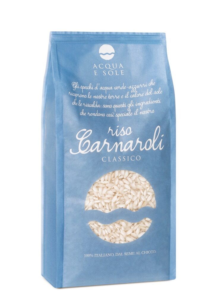 Pack of Acqua e Sole Carnaroli Classico rice, grown in our paddy field at Lumellogno