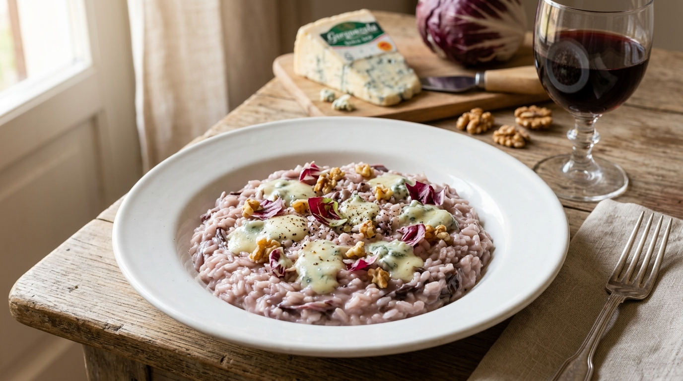 Risotto with Radicchio and Mild Gorgonzola, an original Acqua e Sole recipe