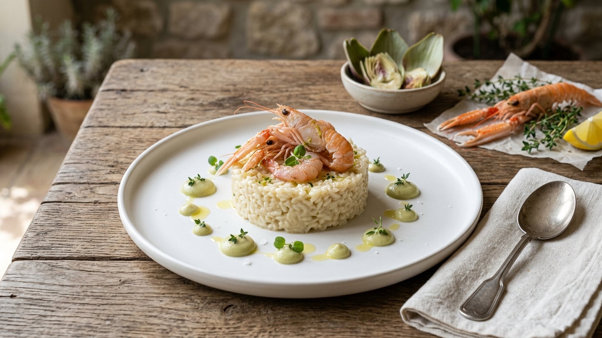 Arborio Rice Cake with Mazara Red Prawn and Bisque