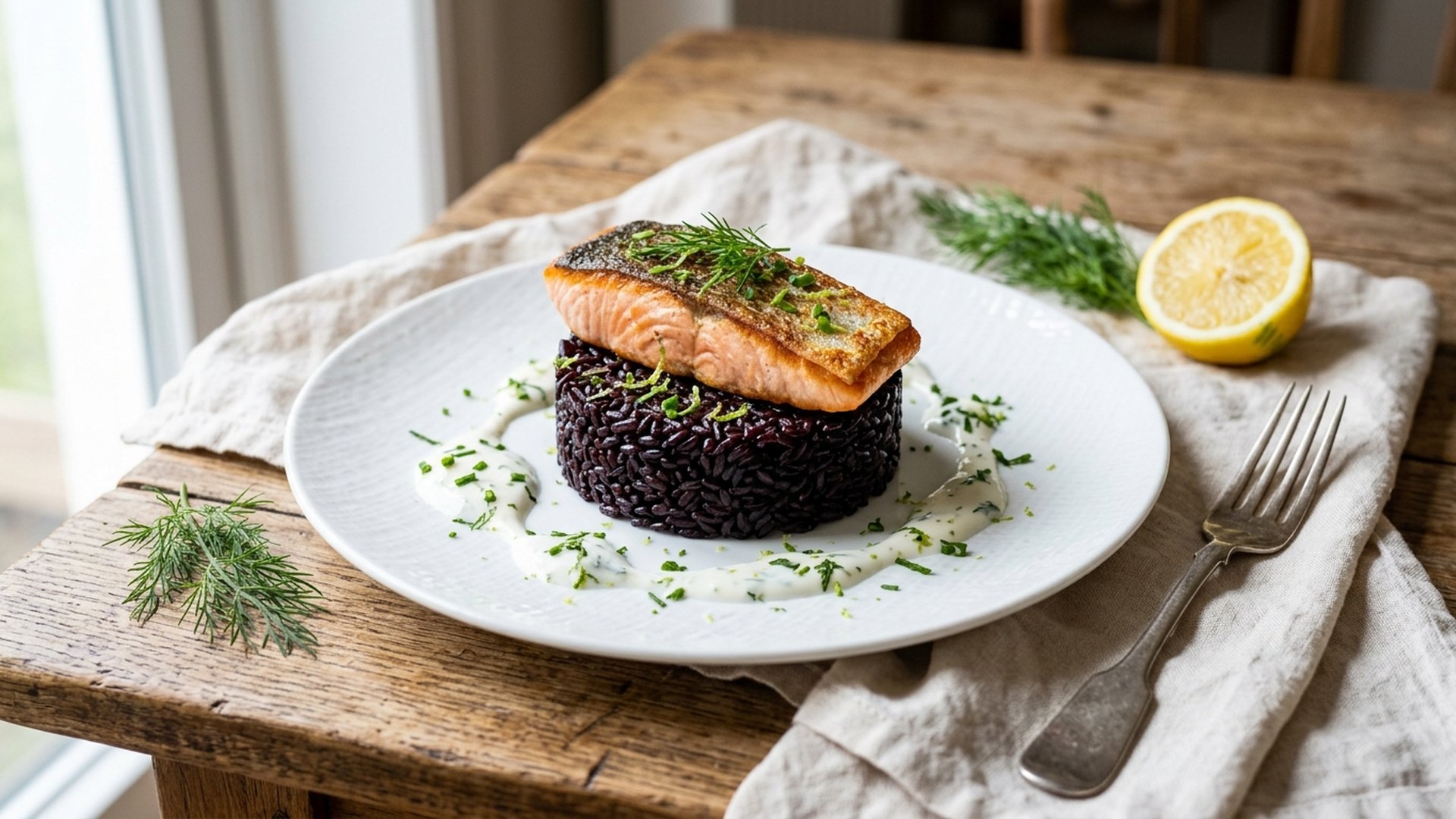 Tortino di Riso Nero con Gravlax di Salmone Fatto in Casa